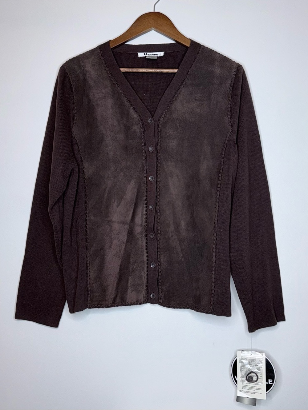 Woolrich Brown Button-Front Suede-Panel Cardigan Sweater